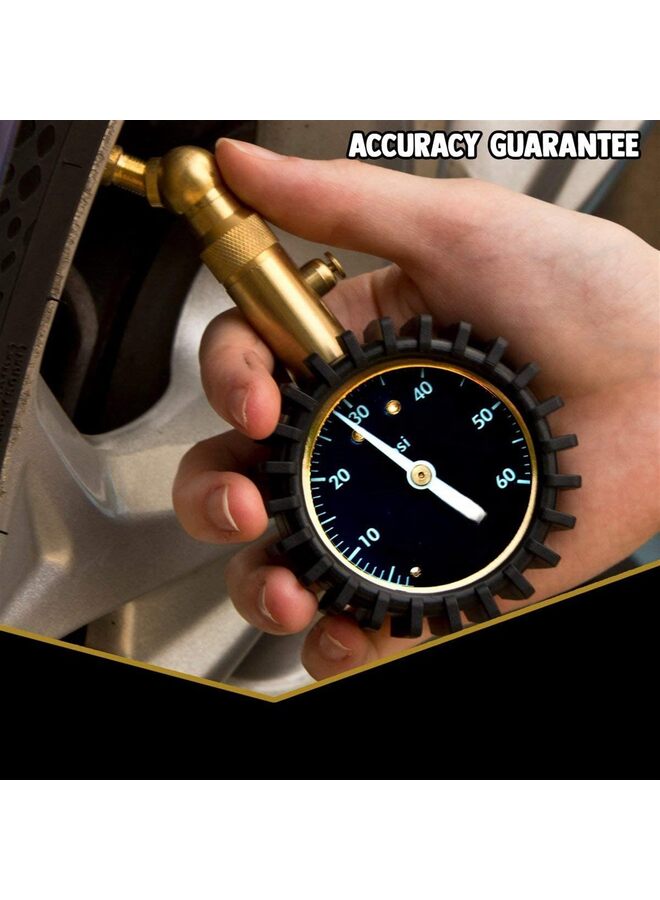 Tire Pressure Gauge 60 PSI - 2 Easy Read Glow Dial, Solid Brass Material - Image 3